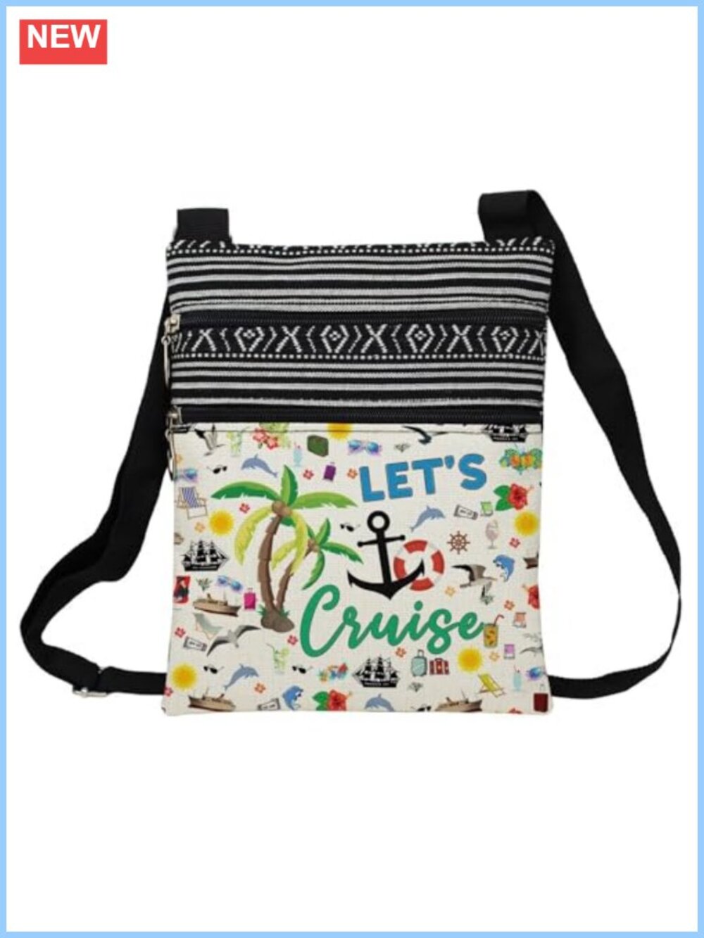 Ethnic Pattern Crossbody Bag Polyester Adjustable Strap Zipper Sling